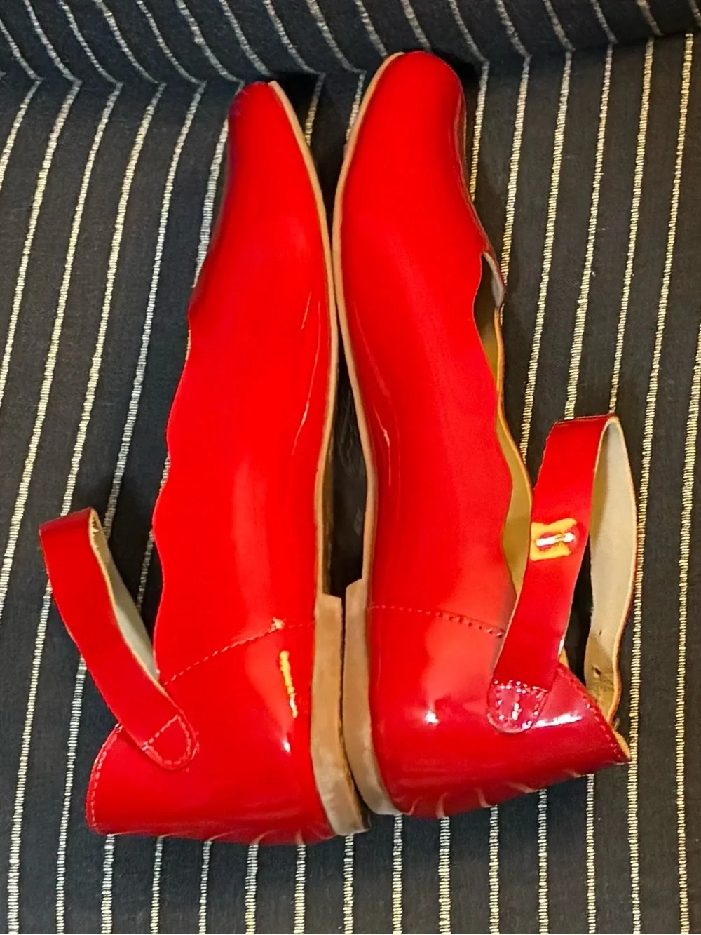 Elephantito Size 5 Big Girls Shiny Red Patent Leather Flats with Ankle Straps